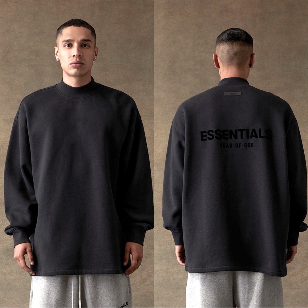 ESSENTIALS Fear Of God Relaxed Crewneck Sweatshirt in Stretch Limo Black
